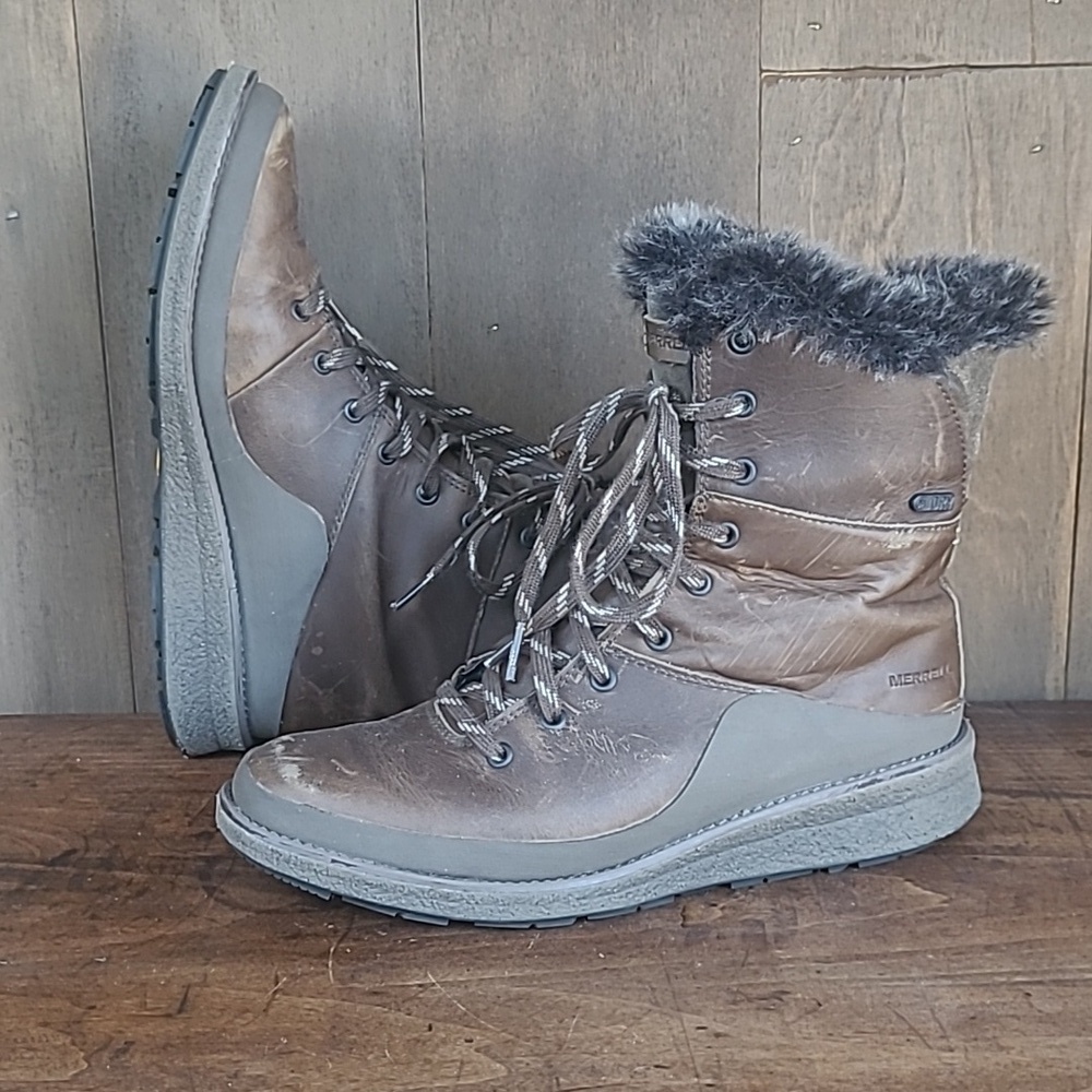 Merrell Tremblant Ezra Brown Leather Boot Women's sz 7 Lace Up Waterproof Boot